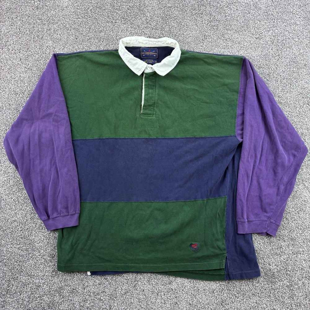 Vintage The Arrow Company Rugby Shirt Mens XL Green Purple Cotton Colorblock